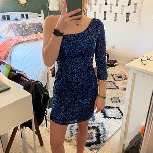 One-Shoulder Sequin Dress in Navy Blue